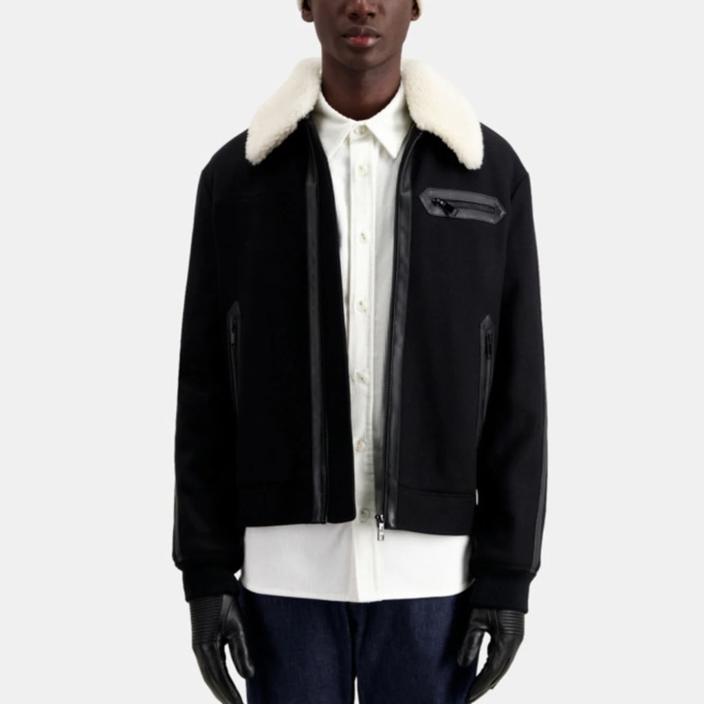 The Kooples Black Wool-Blend Bomber Jacket